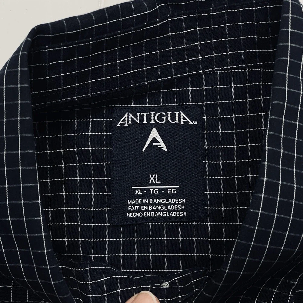 NFL Super Bowl XLVII ANTIGUA Esteem Dress Shirt Men's XL Navy Check Button‎ Down
